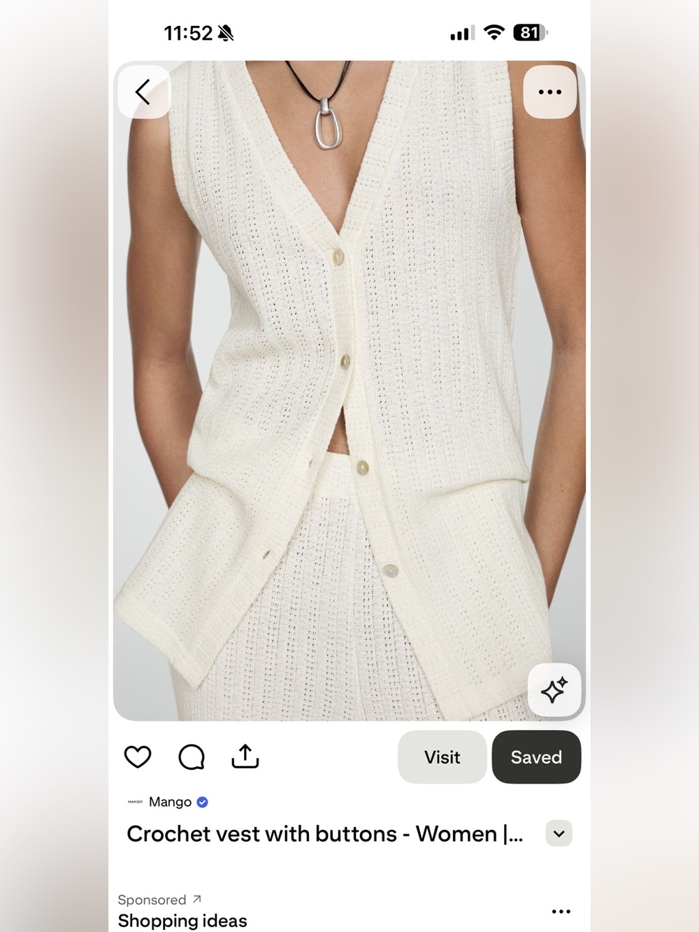 Mango Crochet Vest Size S in Ecru